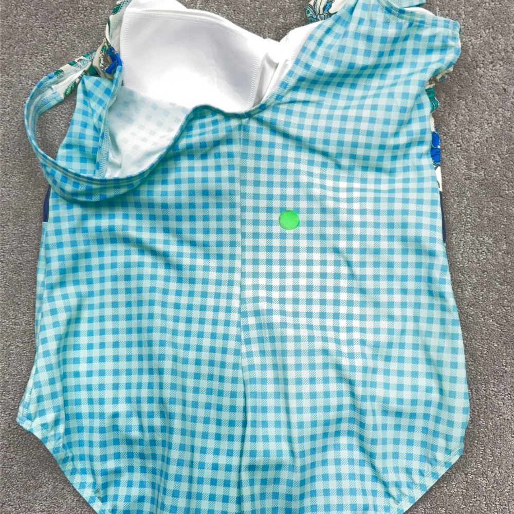 Lands' End One Piece Swimsuit Women 14 Blue Gingham Floral Tummy Control Beach - Picture 10 of 11